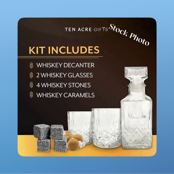 Ten Acre Whiskey Decanter Set-Glasses And Stones, Caramels-Never Been Opened - Picture 3 of 11
